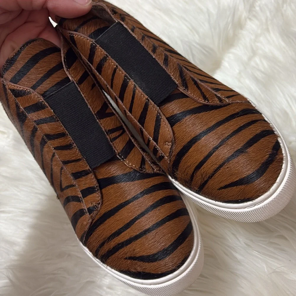 Linea Paolo Real Fur Printed Calf Hair Zebra Print Felicia Wedge Sneaker Booties